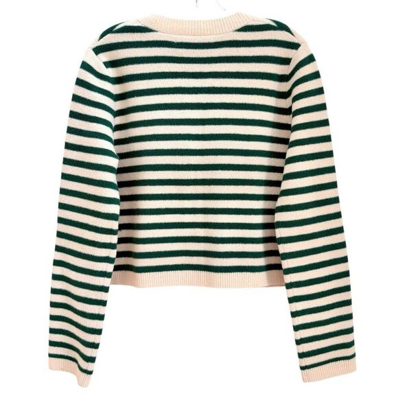 ANTHROPOLOGIE NVLT Size Medium Striped Sweater Lady Jacket Cardigan Green Ivory - Picture 9 of 12